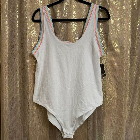 Torrid Bright White Foxy Scoop Neck Ribbed Ringer Bodysuit 2X 18/20 NWT - Picture 1 of 9